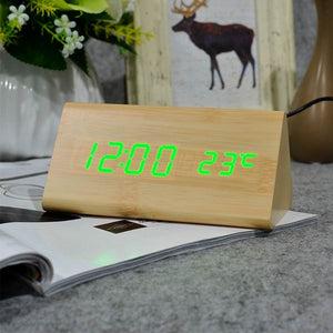 FiBiSonic Wood Digital LED Alarm Clock, Sound Control Wooden Alarm Clock LED Desktop&Table Clock with Temperature