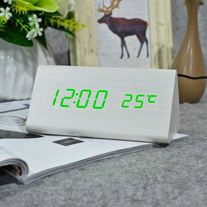 FiBiSonic Wood Digital LED Alarm Clock, Sound Control Wooden Alarm Clock LED Desktop&Table Clock with Temperature