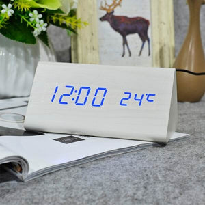 FiBiSonic Wood Digital LED Alarm Clock, Sound Control Wooden Alarm Clock LED Desktop&Table Clock with Temperature