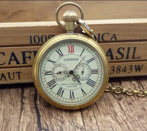 Antique Copper London Pocket & fob Watches Mechanical Watch Hand Wind Skeleton Mens Pocket Watch With Chain Xmas Gift Box