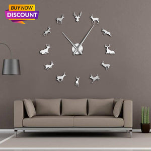 Deer Head DIY Giant Wall Clock Woodland Deer Hunter Modern Deer Antler Wall Clock Acrylic Mirror Effect Animals Home Decorations