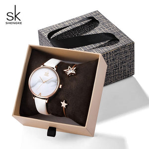 Shengke Rose Gold Bracelet Watches Women Set 2019 New Ladies Fashion Quartz Watch with Crystal Star Xmas Gift Set For Women