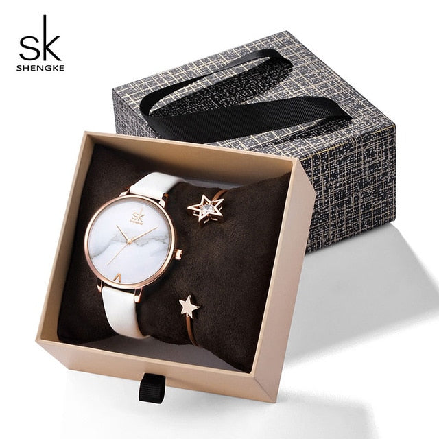 Shengke Rose Gold Bracelet Watches Women Set 2019 New Ladies Fashion Quartz Watch with Crystal Star Xmas Gift Set For Women