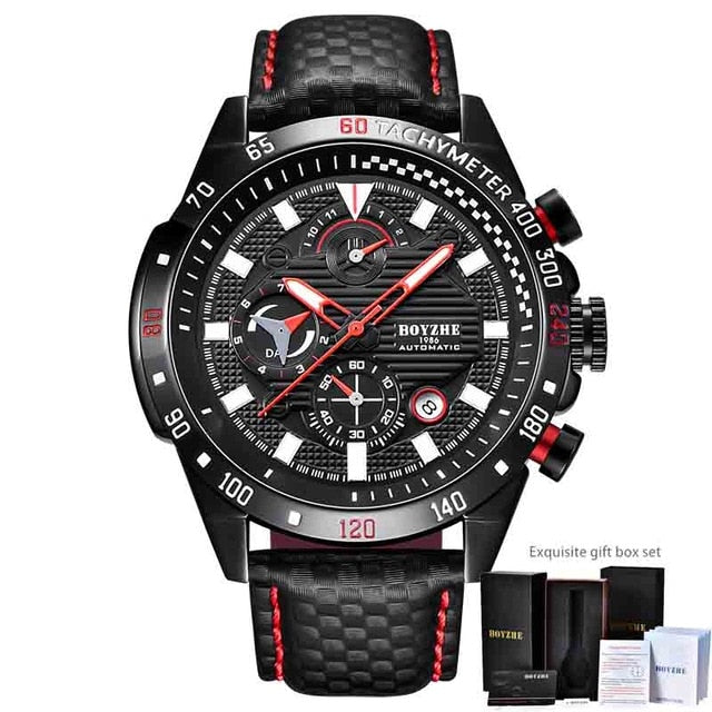 Luxury Brand Sport Watch Men's Leather Mechanical Watches Self Winding