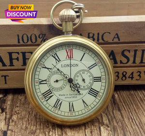 Antique Copper London Pocket & fob Watches Mechanical Watch Hand Wind Skeleton Mens Pocket Watch With Chain Xmas Gift Box